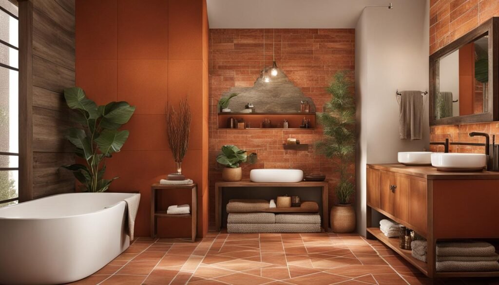 warm terracotta bathroom