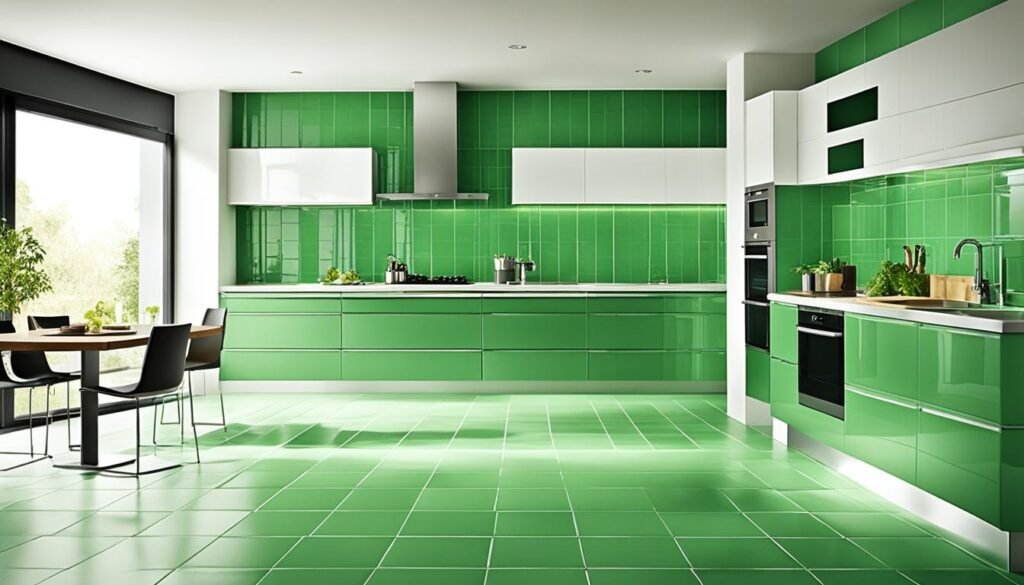 Green tile flooring