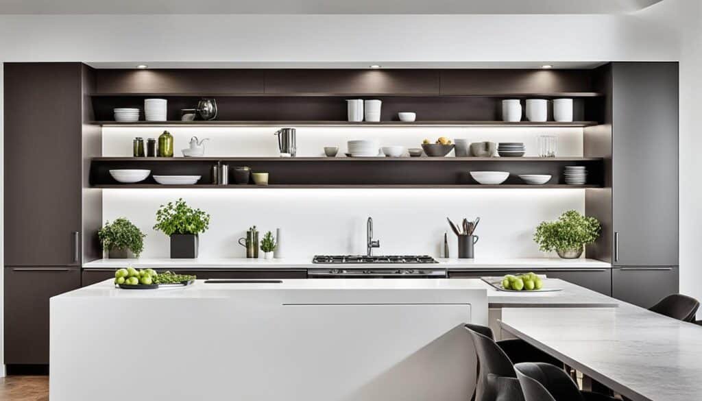 open shelving within cabinetry