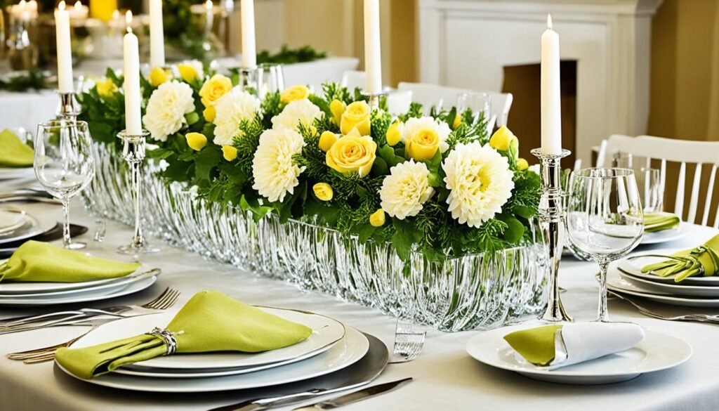 dining table centerpiece with tableware