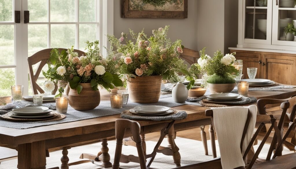 farmhouse dining room with bench